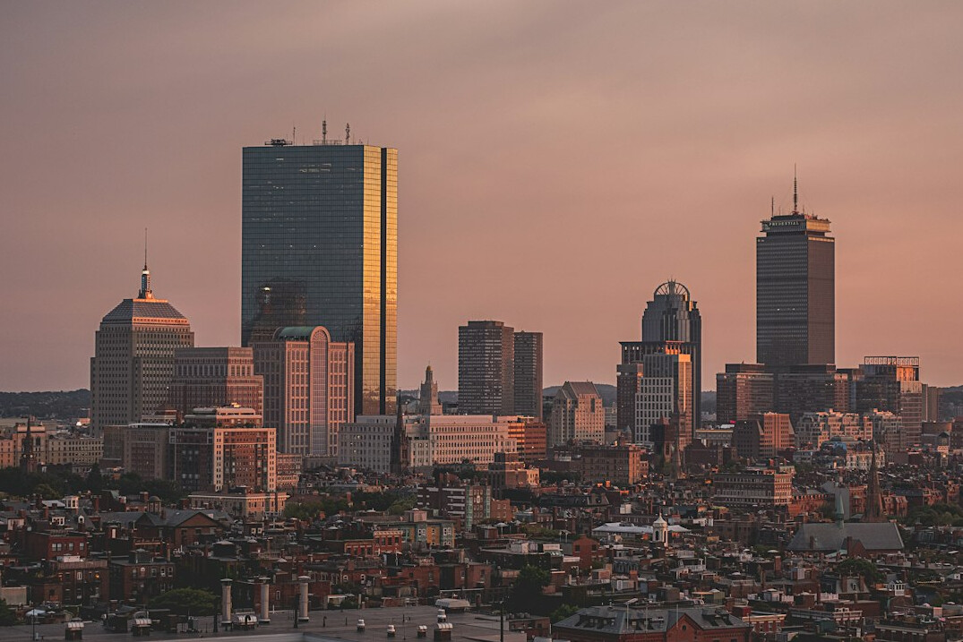 city skyline at dusk